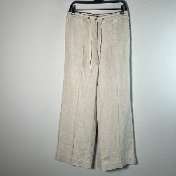Liz Claiborne Jackie Linen Drawstring Wide Leg Trouser Pants Womens Size 4 Beige - Picture 1 of 10